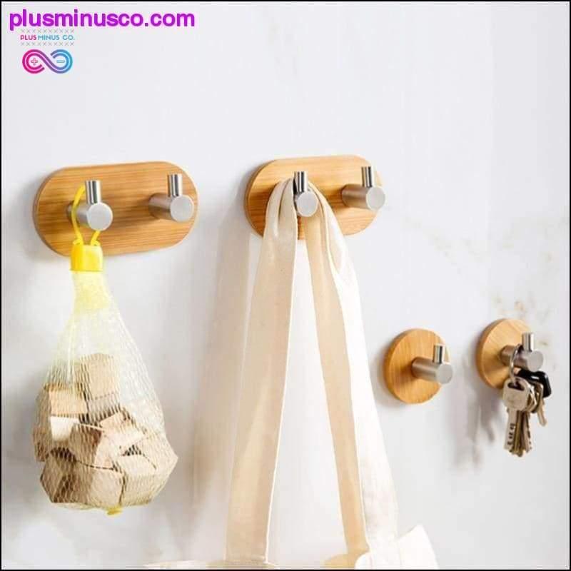 Stainless Steel Bamboo And Wood Three-row Hook - plusminusco.com