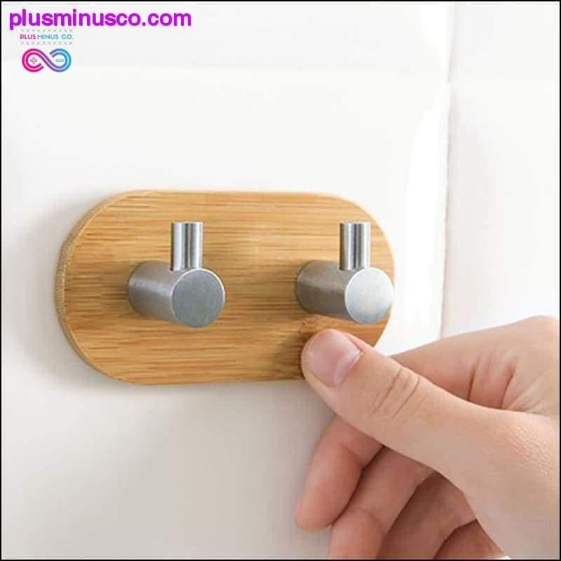 Stainless Steel Bamboo And Wood Three-row Hook - plusminusco.com