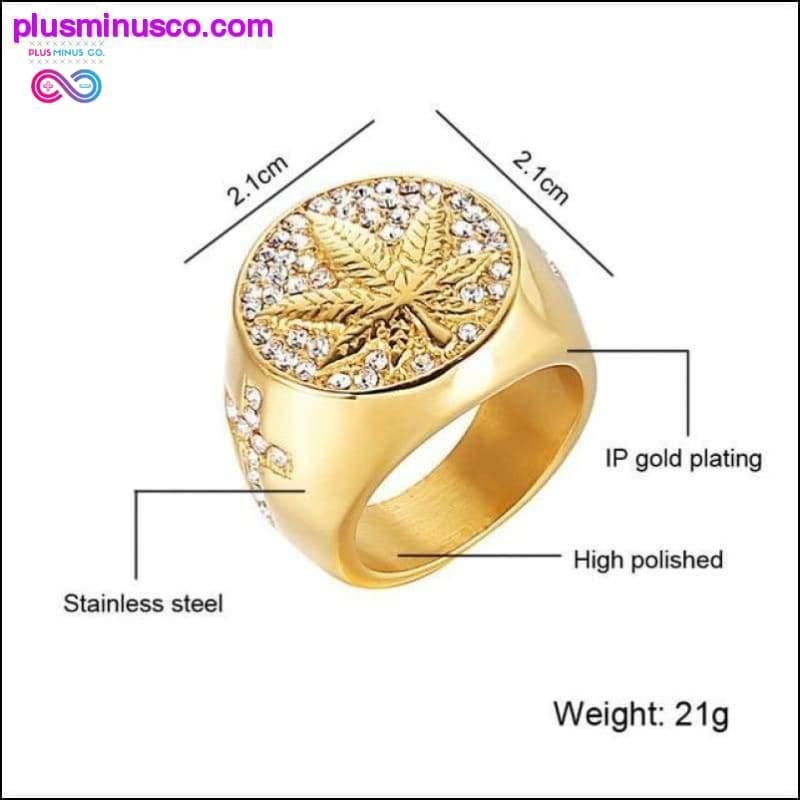 Edelstahl Iced Out Bling Goldfarbener Ring mit Mikro - plusminusco.com