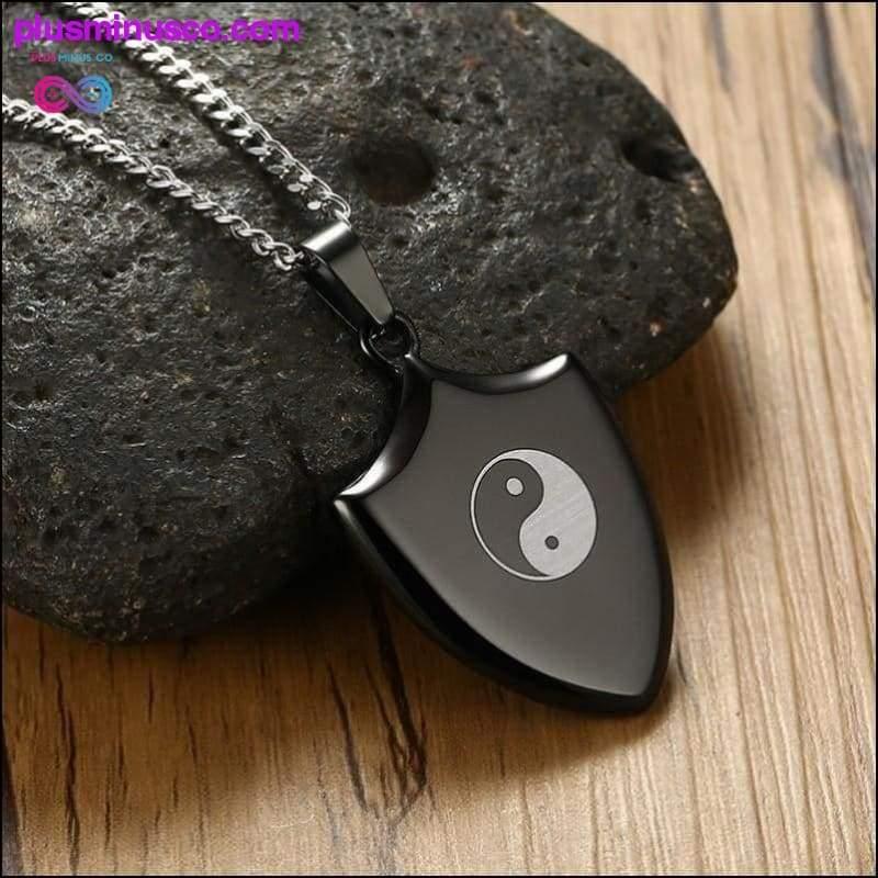 Stainless Steel Necklace Black Shield Shape Bagua Pendant - plusminusco.com