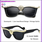 Gafas de sol Steampunk para hombre, diseño de marca con cabeza de león 3D doradas - plusminusco.com
