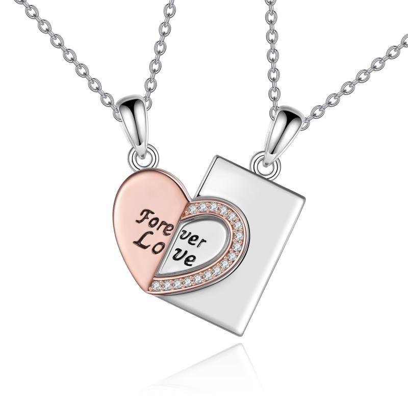 Sterling Silver Couples Matching Necklace Heart Puzzle Pendant Jewelry - plusminusco.com