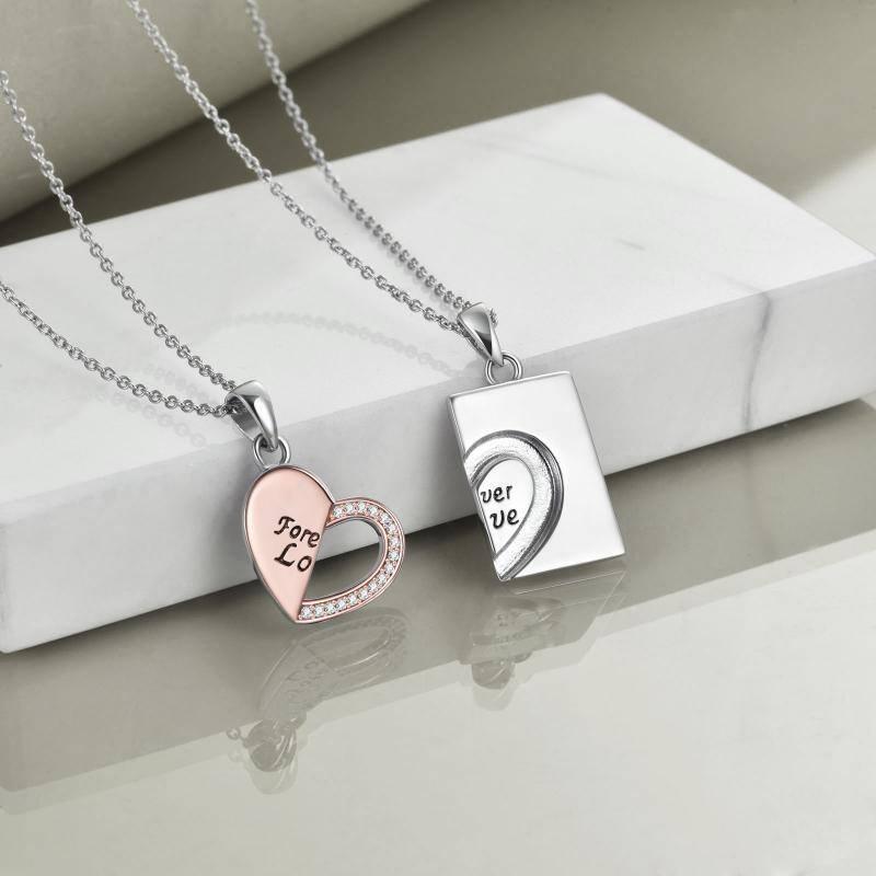 Sterling sølv par matchende halskæde Hjertepuslespil vedhæng smykker - plusminusco.com