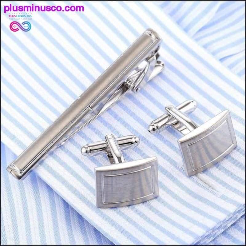 Stilig firkantede mansjettknapper Tie Clip Set - plusminusco.com