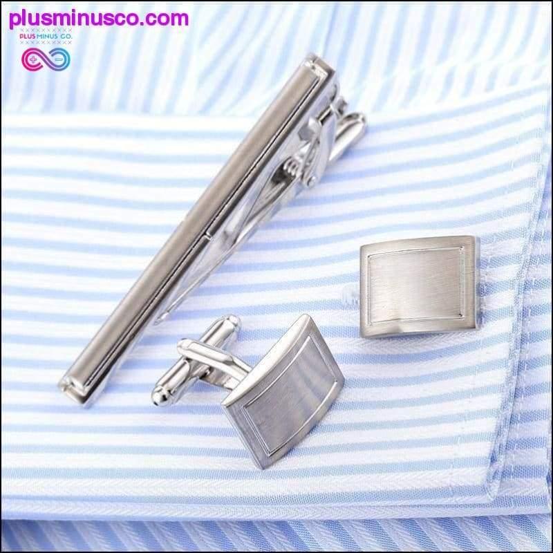 Conjunto elegante de prendedores de gravata com abotoaduras quadradas - plusminusco.com