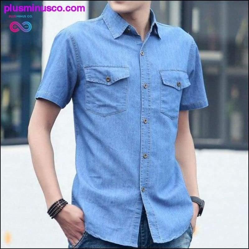 Тонка повсякденна чоловіча джинсова сорочка з коротким рукавом літо 2023 - plusminusco.com