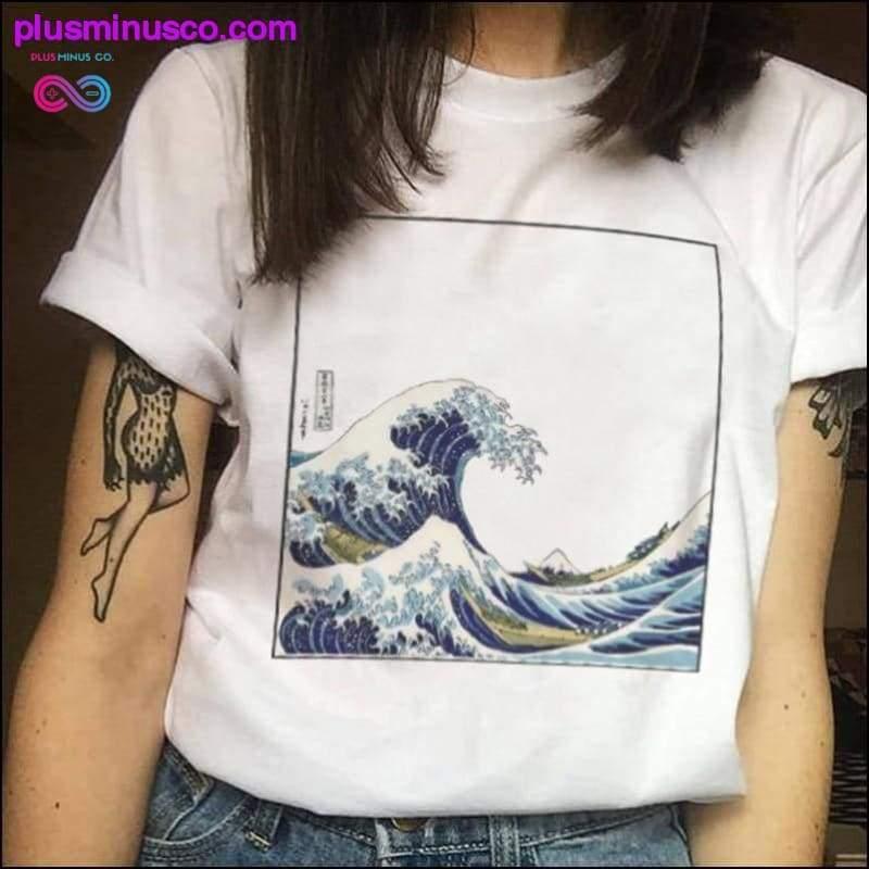 Tricou cu mânecă scurtă de vară pentru femei Wave cu imprimeu japonez - plusminusco.com