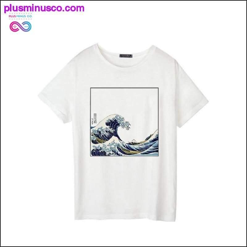 Καλοκαιρινό Γυναικείο Κύμα Ιαπωνικής εκτύπωσης Διασκεδαστικό κοντομάνικο μπλουζάκι - plusminusco.com