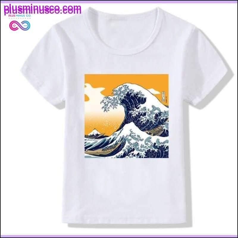 تي شيرت نسائي صيفي مطبوع عليه موجة يابانية بأكمام قصيرة - plusminusco.com