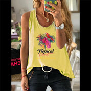 Summer Graphic Women 100% Cotton Sleeveless Vests Female Casual Waistcoats Parrot Floral Print Ladies Regular Camisole Tank Tops - plusminusco.com