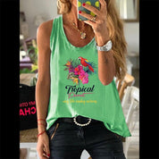 Summer Graphic Women 100% Cotton Sleeveless Vests Female Casual Waistcoats Parrot Floral Print Ladies Regular Camisole Tank Tops - plusminusco.com