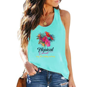 Summer Graphic Women 100% Cotton Sleeveless Vests Female Casual Waistcoats Parrot Floral Print Ladies Regular Camisole Tank Tops - plusminusco.com