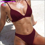 Літній однотонний пляжний сексуальний купальник для жінок, комплект бікіні - plusminusco.com