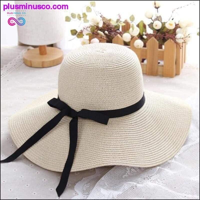 قبعة القش الصيفية للنساء قبعة الشاطئ ذات الحافة العريضة الكبيرة قبعة الشمس - plusminusco.com