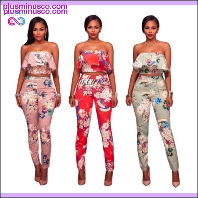 Summer Women Clothes Plus size Flower two piece set Print - plusminusco.com