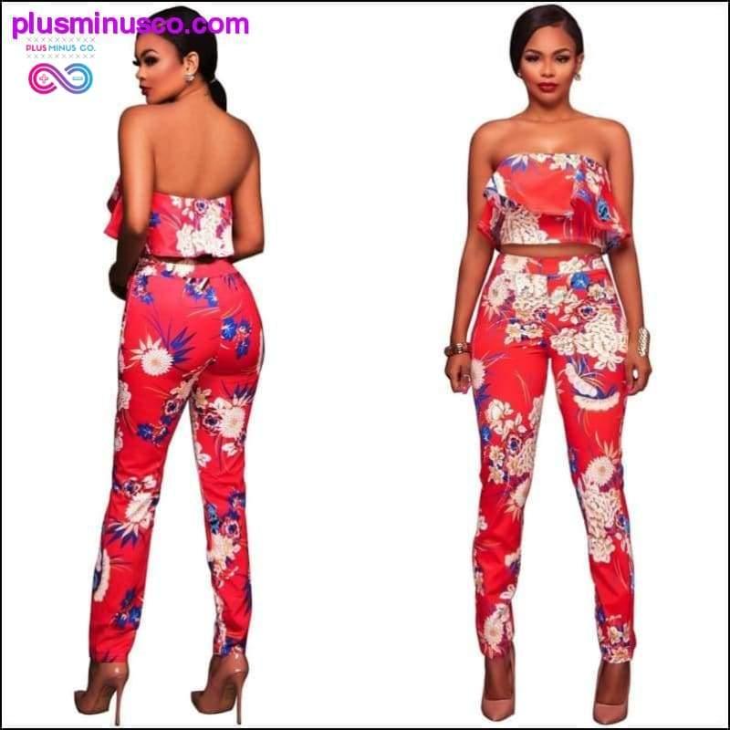 Summer Women Clothes Plus size Flower two piece set Print - plusminusco.com