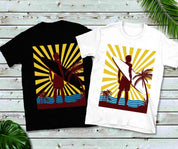 Серфер Вінтаж | Рэтра-футболкі з заходам сонца, вінтажнае веславанне стоячы - футболка з падл-бордам, падл-серфінг, пляжны сёрфінг, пэдл-сёрфінг - plusminusco.com