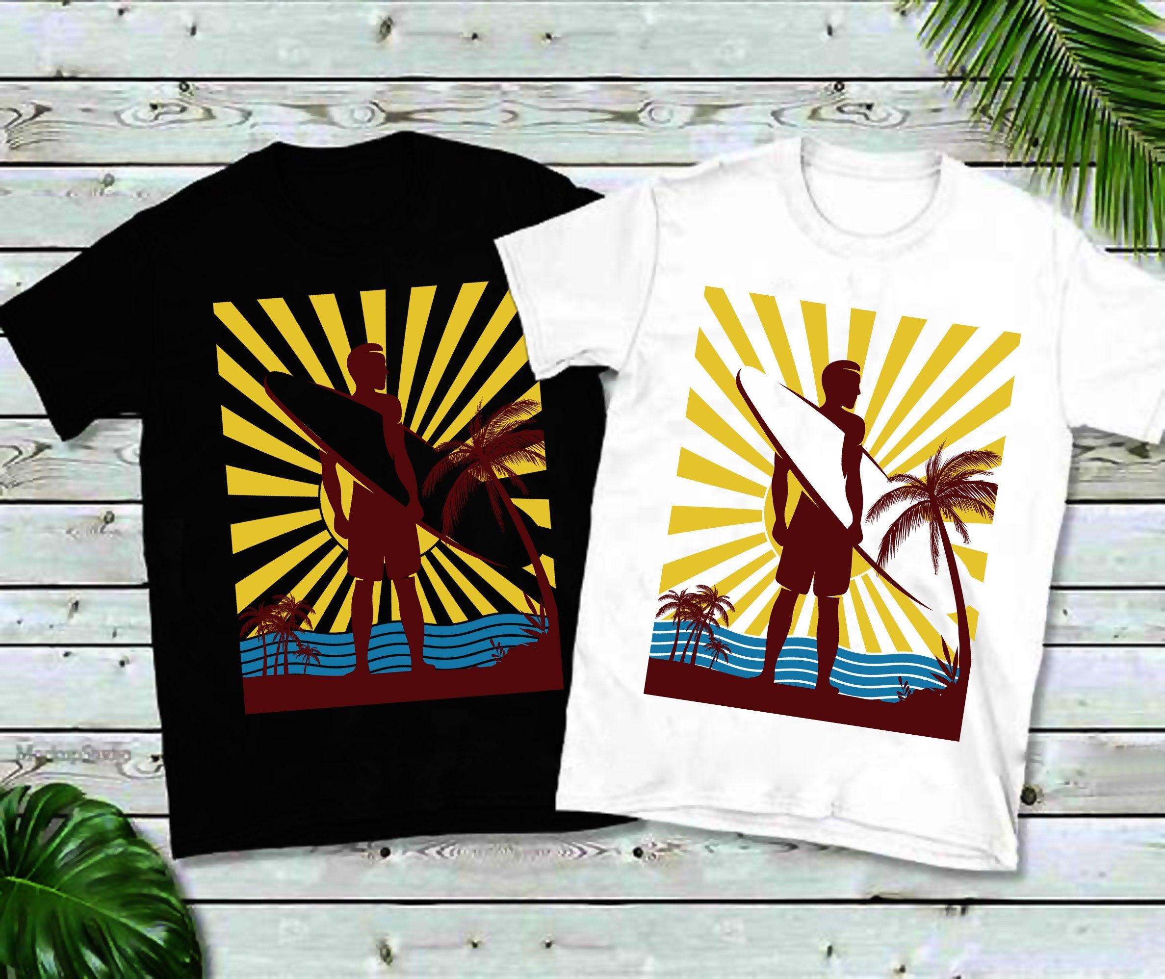 Surfer Vintage | Retro Sunset T-Shirts, Vintage Stand Up Paddling - Paddle Board Tshirt, Paddle surfer, beach surfing, paddle beach surfer - plusminusco.com