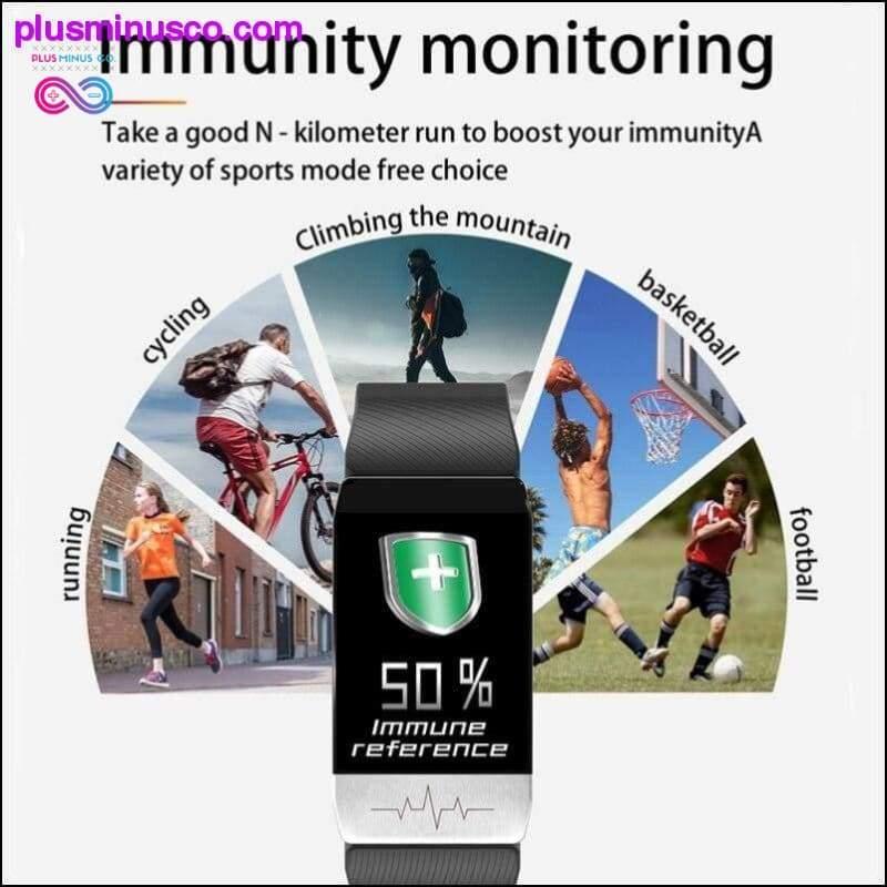 T1 išmaniojo laikrodžio apyrankė su temperatūros imuninės sistemos matavimo EKG – plusminusco.com