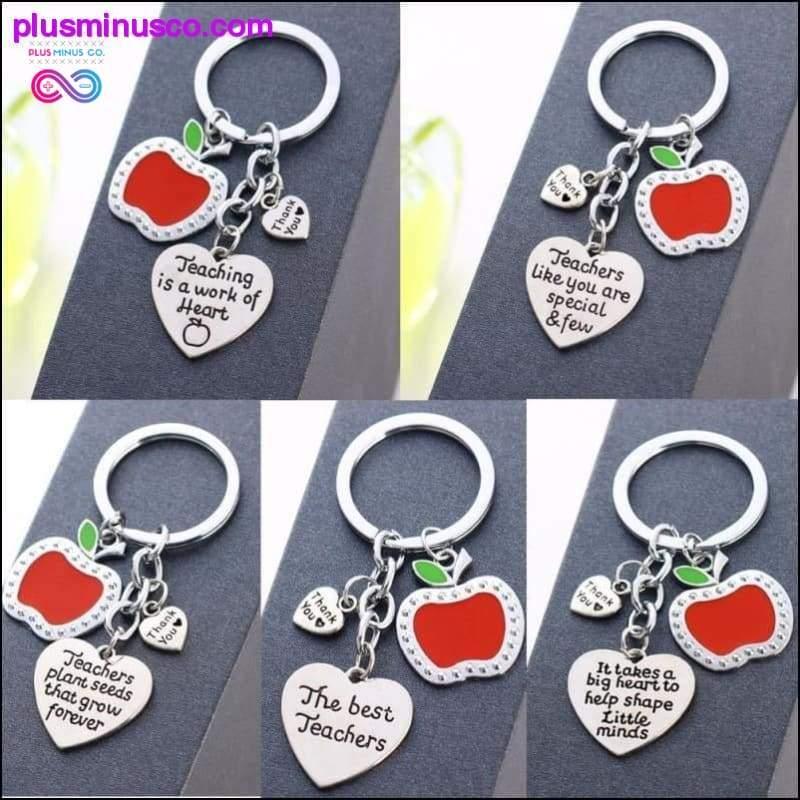 Paldies Skolotājiem Love Heart Keychain Chic Red Apple - plusminusco.com