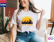 The Big Apple New York | Retro Sunset T-Shirts, New York City Skyline Souvenir Tee, NYC Parties Costume, Visit Trip Travel NY, brooklyn bridge, city skyline, manhattan, new york, new york city, new york city art, new york gift, new york print, new york skyline, nyc, nyc gift, nyc skyline, statue of liberty, Tee, tees - plusminusco.com