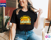 Iso omena New York | Retro Sunset T-paidat, New York City Skyline Souvenir T-paita, NYC Juhlapuku, Visit Trip Travel NY, Manhattan - plusminusco.com