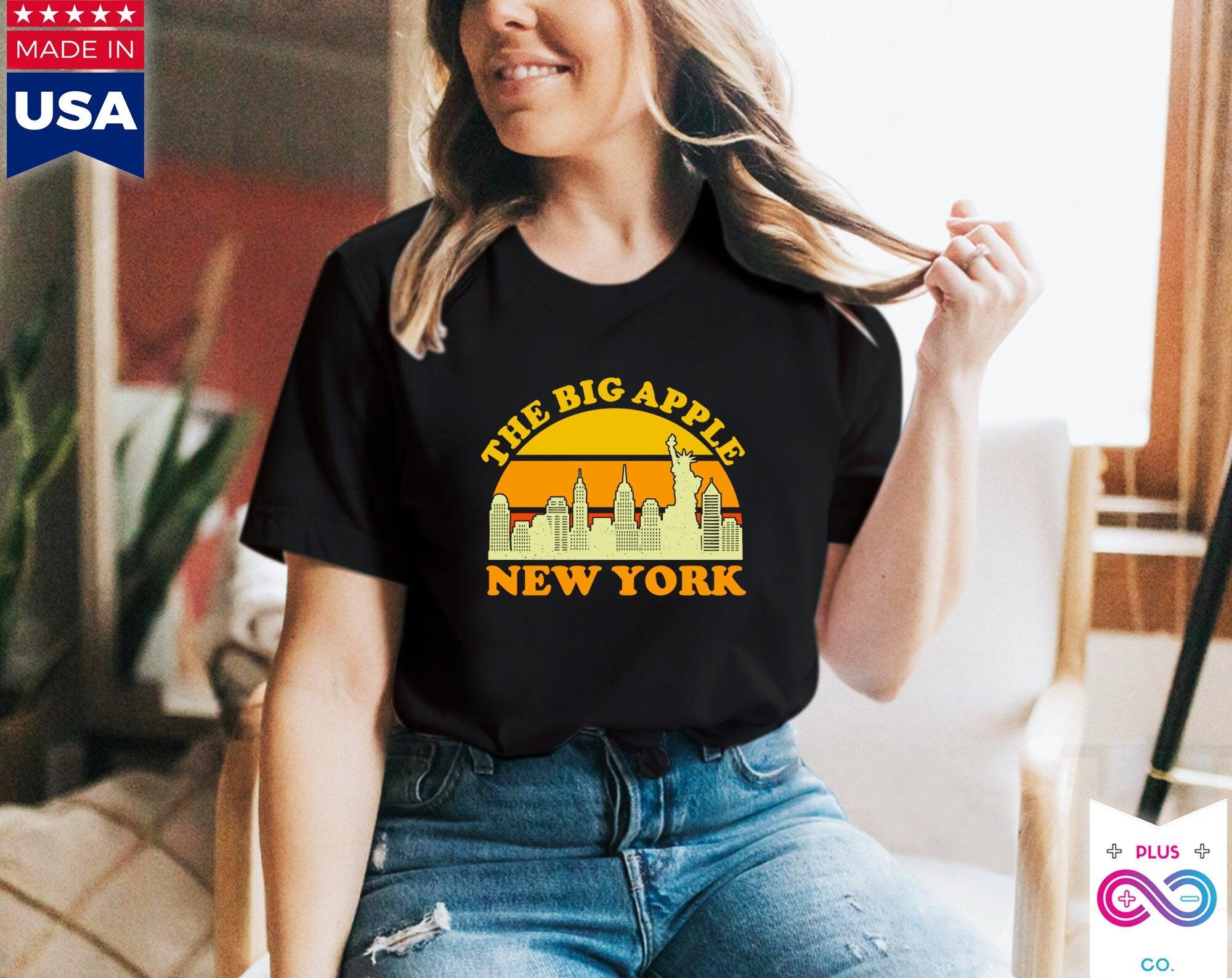 Wielkie Jabłko w Nowym Jorku | T-shirty w stylu retro o zachodzie słońca, pamiątkowa koszulka z panoramą Nowego Jorku, kostium imprezowy w Nowym Jorku, wizyta w podróży NY, Manhattan - plusminusco.com