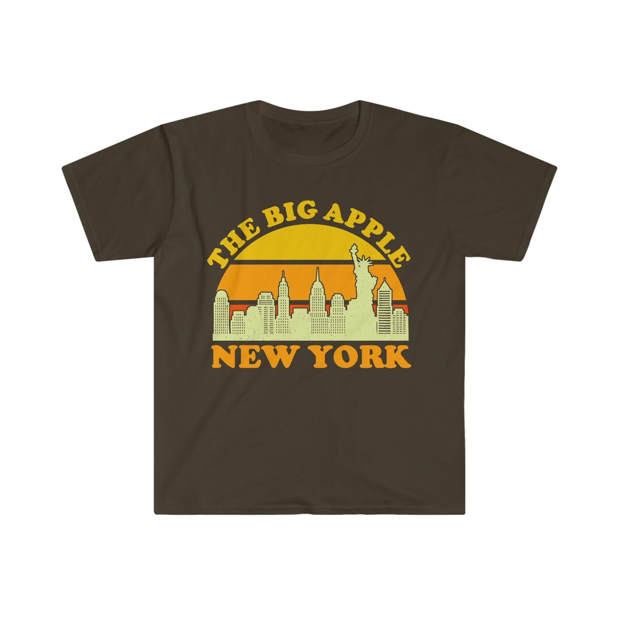 빅 애플 뉴욕 | 레트로 선셋 티셔츠, 뉴욕시 스카이라인 기념품 티셔츠, NYC 파티 의상, Visit Trip Travel NY, Manhattan - plusminusco.com