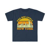 La Grande Mela New York | T-shirt retrò al tramonto, maglietta souvenir dello skyline di New York, costume per feste di New York, visita viaggio viaggio NY, Manhattan - plusminusco.com
