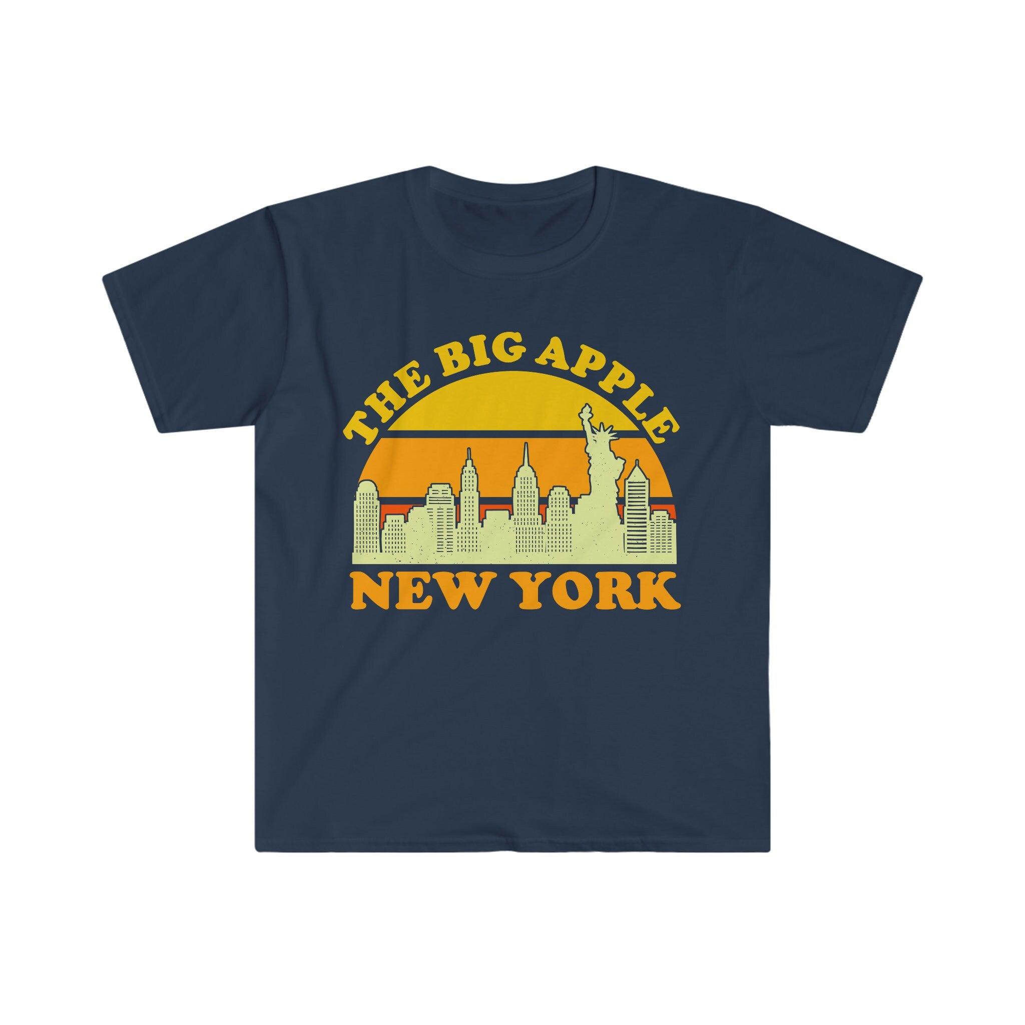 Marele Măr New York | Tricouri retro apus de soare, tricou cu suvenir cu orizontul orașului New York, costum pentru petreceri din NYC, vizitați Trip Travel NY, Manhattan - plusminusco.com