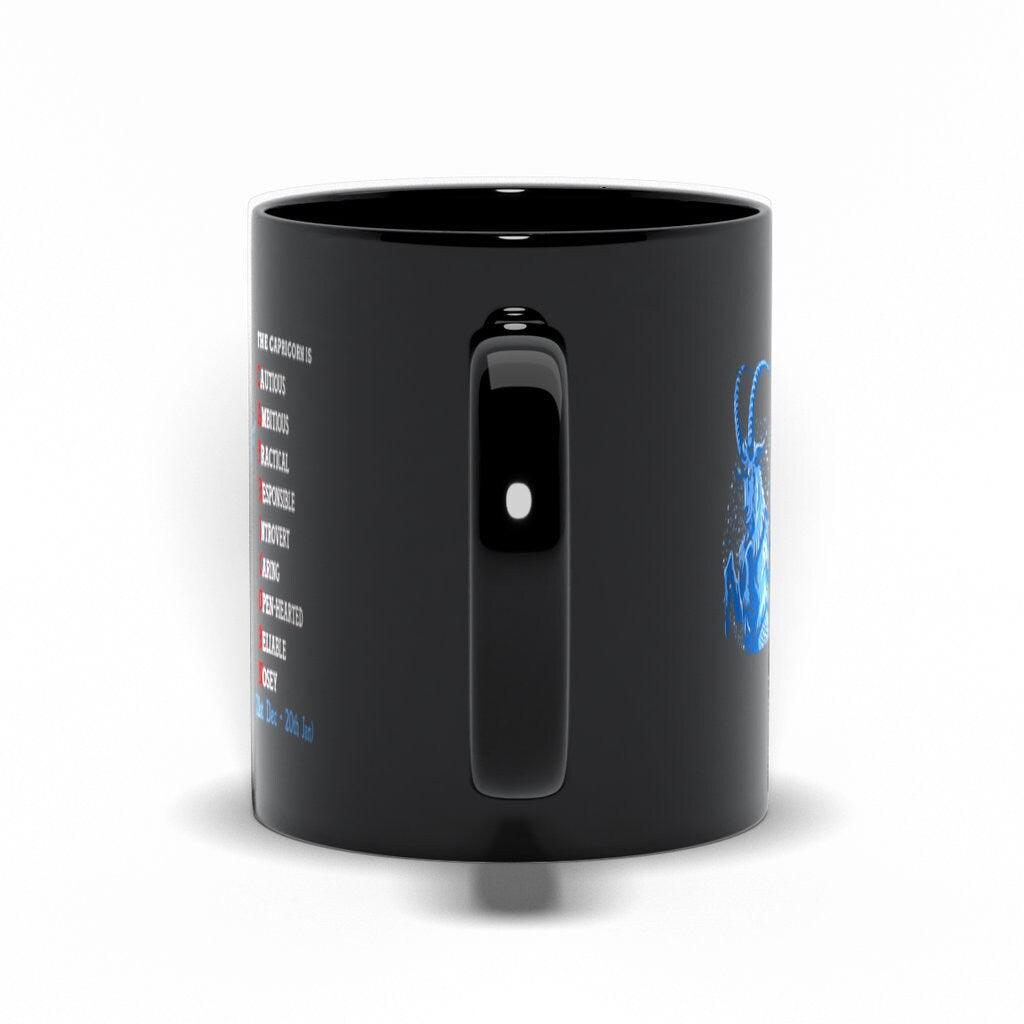The Capricorn, Capricorn  Is Cautious, Ambitious, Practical, Responsible, Introvert, Caring, Open-Hearted, Reliable, And Nosey Black Mugs - plusminusco.com