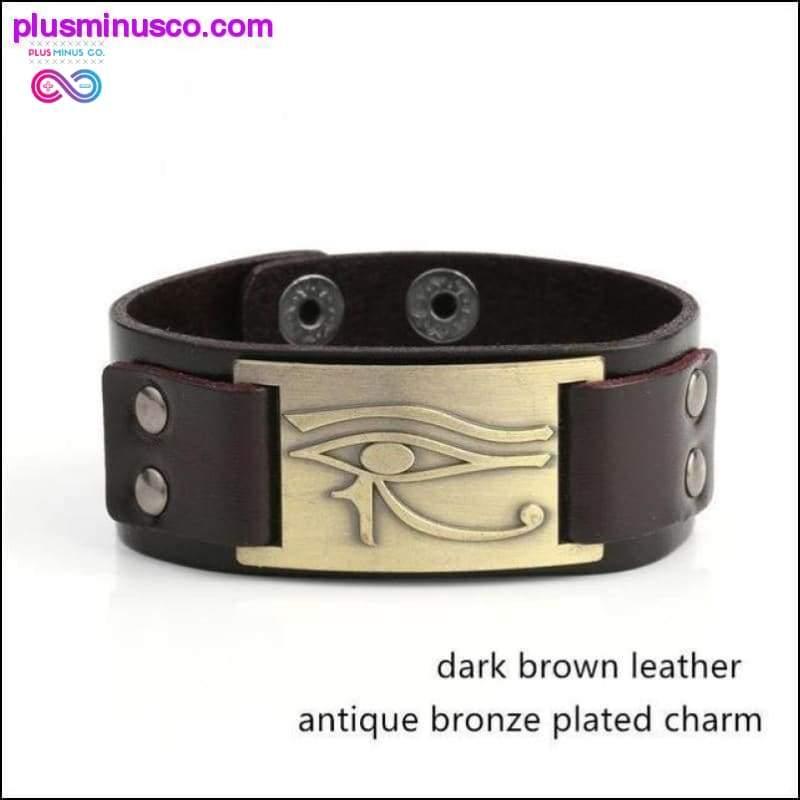 Широкий кожаный браслет из античной бронзы «Глаз Гора» - plusminusco.com