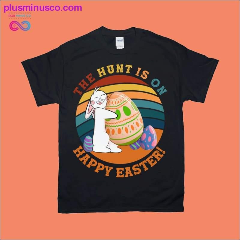 The Hunt is On Happy Easter | Bunny | Retro Sunset T-Shirts - plusminusco.com