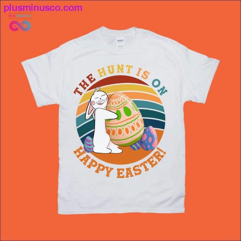 The Hunt is On Happy Easter | Bunny | Retro Sunset T-Shirts - plusminusco.com