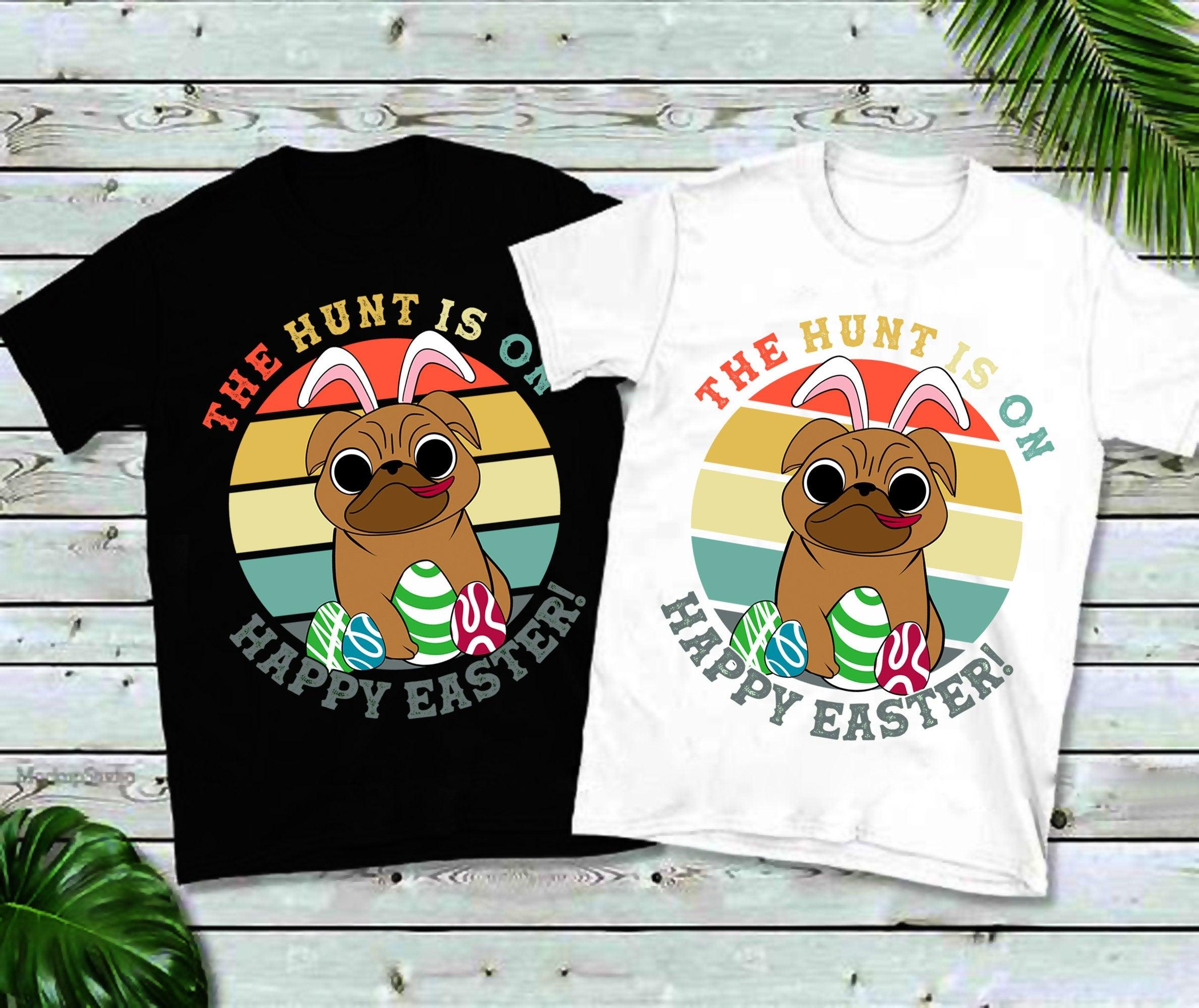 The Hunt Is On Happy Easter | Bunny Pug | Retro Sunset T-Shirts,Hunt Is On Funny Easter Day 2021 Shirt, Happy Easter Day Tee Shirt Gifts, - plusminusco.com
