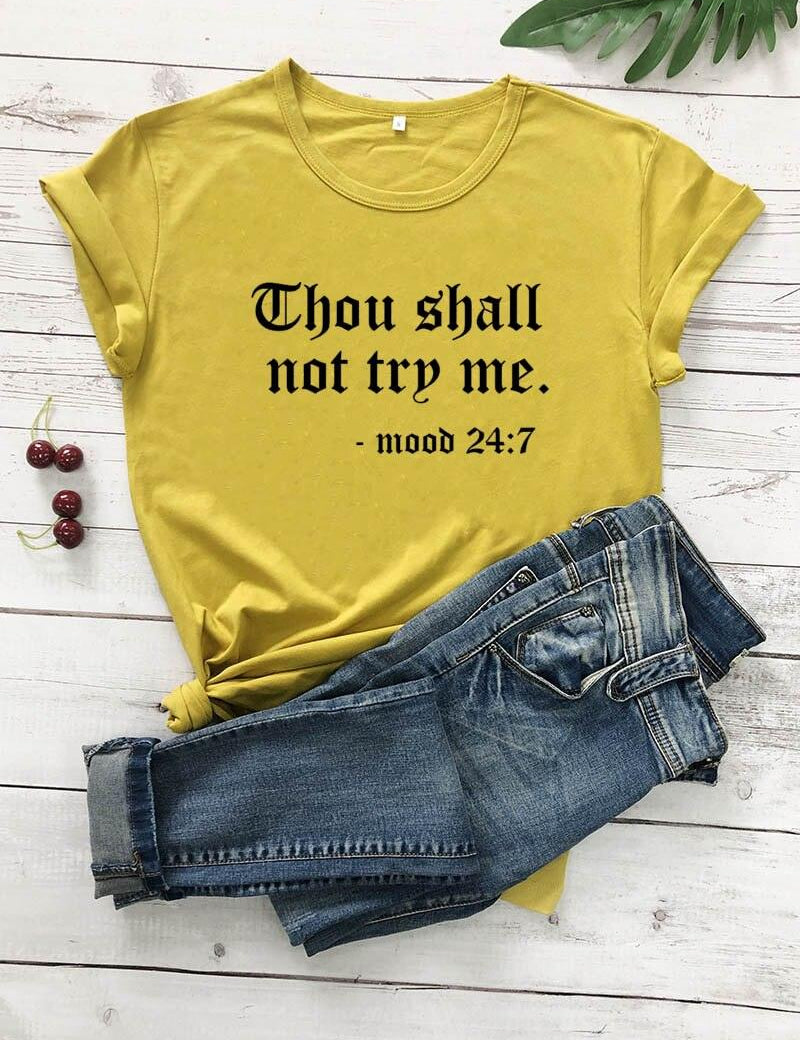Thou Shall Not Try Me Letter Printed New Arrival Unisex Summer Funny Casual 100%Cotton T-shirt Gift for Mom Gift for Dad Mothers Day shirts Mom Life Tees - plusminusco.com