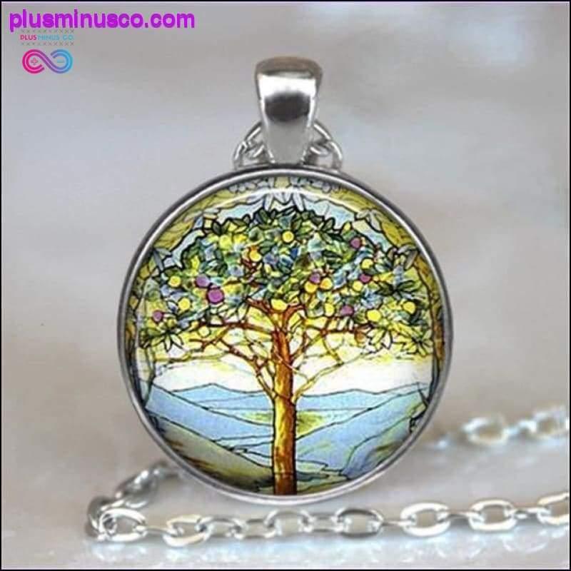 Collar y colgante llamativos con cabujón de cristal del árbol de la vida - plusminusco.com