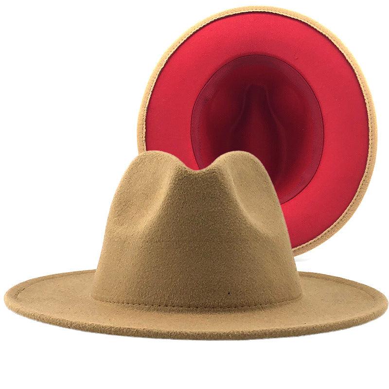 Sombreros Fedora de Jazz de fieltro de lana liso con retazos de fondo rojo para hombre y mujer, gorra de vaquero Trilby de Panamá de ala ancha para fiesta - plusminusco.com