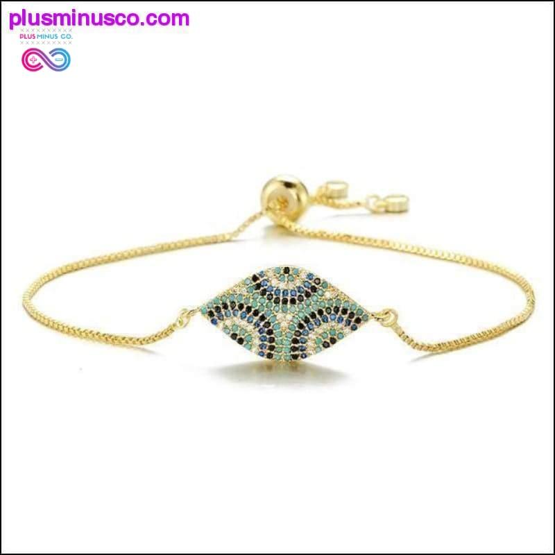 Trendy Gold Evil Eye Bracelet Pave CZ Blue Gold Chain - plusminusco.com