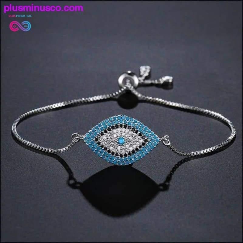 Trendy Gold Evil Eye Bracelet Pave CZ Blue Gold Chain - plusminusco.com
