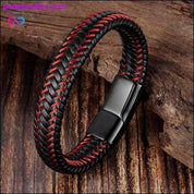 Trendy Men Alahas Red Braided Leather Rope Bracelet Black - plusminusco.com