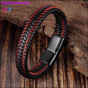 Trendy Men Jewelry Red Braided Leather Rope Bracelet Black - plusminusco.com