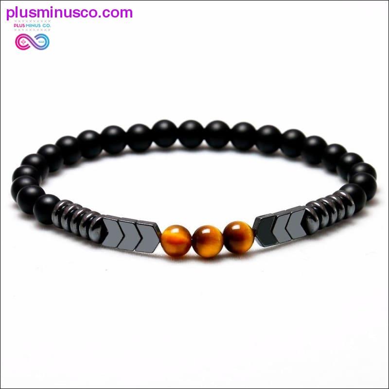 Trendy naturlig matt svart onyx perler med tigerøyestreng - plusminusco.com
