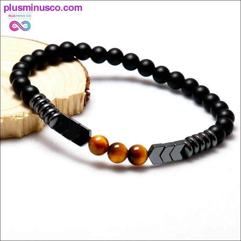 Trendy naturlig matt svart onyx perler med tigerøyestreng - plusminusco.com