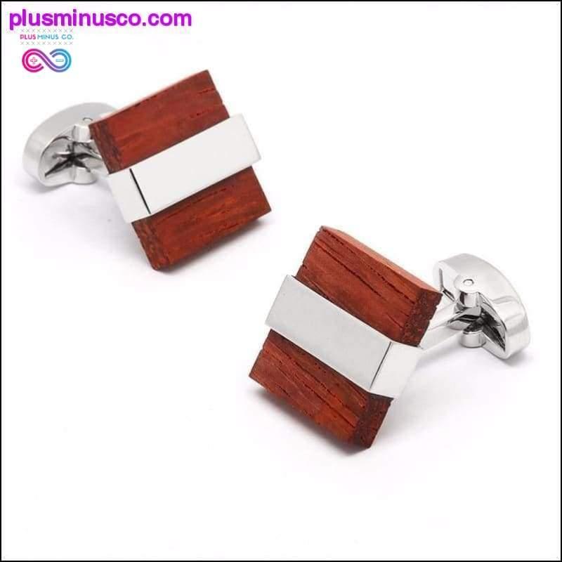 Gemelos unisex cuadrados de madera y cobre de moda - plusminusco.com