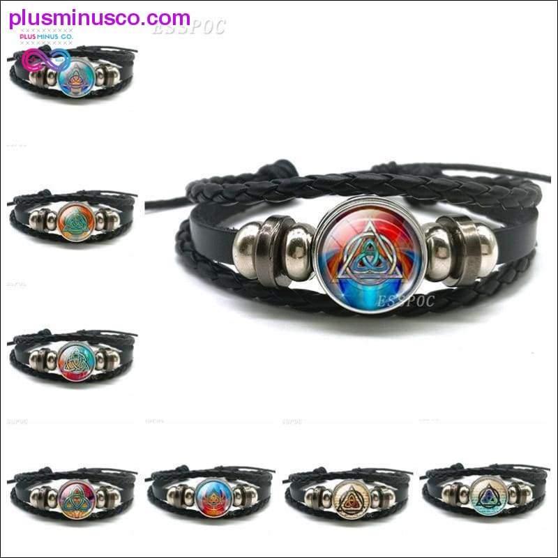 Triquetra Glass Cabochon Dome Leather Button Woven Bracelet - plusminusco.com