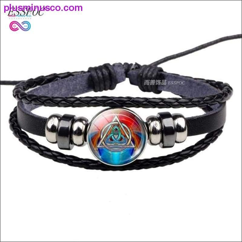 Triquetra Glass Cabochon Dome Leather Button Woven Bracelet - plusminusco.com