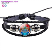 Triquetra Glass Cabochon Dome Leather Button Woven Bracelet - plusminusco.com