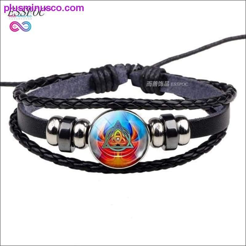 Triquetra Glass Cabochon Dome Leather Button Woven Bracelet - plusminusco.com