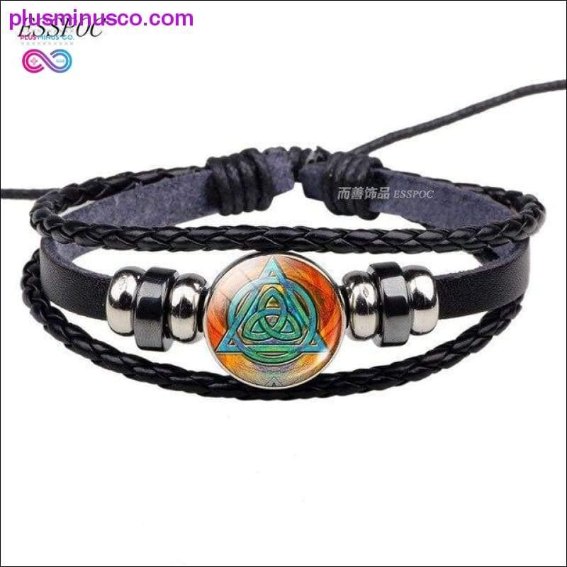 Triquetra Glass Cabochon Dome Leather Button Woven Bracelet - plusminusco.com